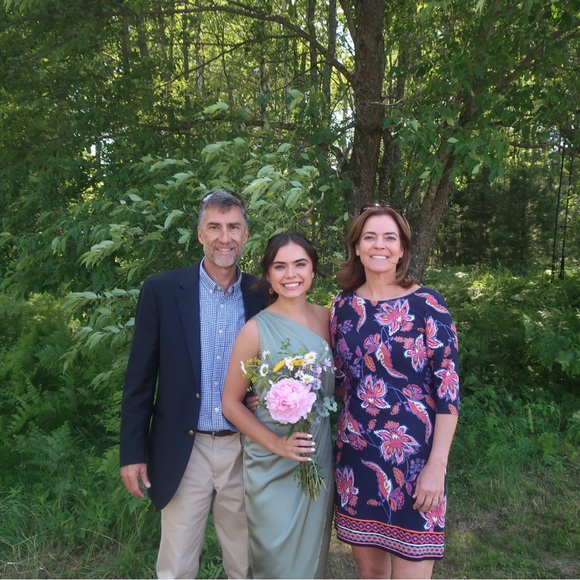 One shoulder green sage satin dress - Picture 2 of 2